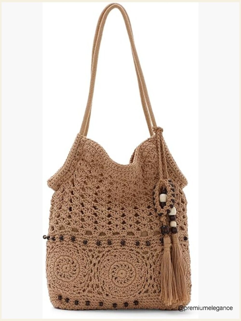 Crochet Shoulder Bag for Women Summer Beach Tote Handwoven Cotton Hobo Purse